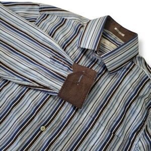 Bugatchi Uomo Shaped Fit Men's XL Blue, Brown, White Flip Cuff Long Sleeve Shirt